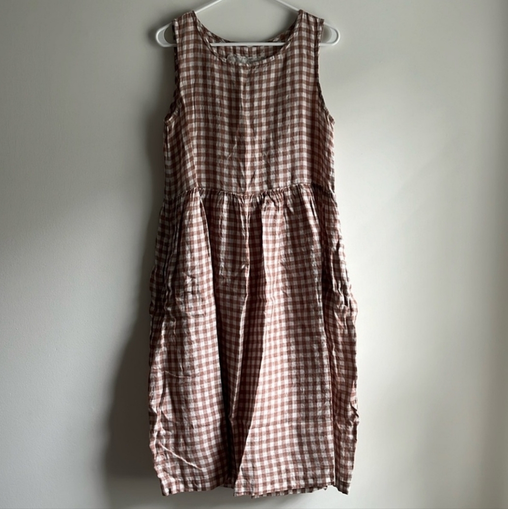 Not Perfect Linen Maxi Smock Dress in Lightweight Creamy Brown Sz M VGUC